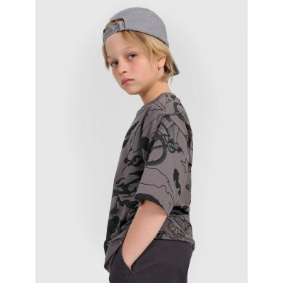 4. T-shirt oversize z nadrukiem chłopięcy 4F 4FJRAW25TTSHM3063-90A