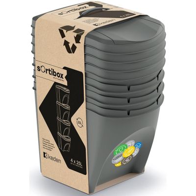 8. ŚMIETNIK KOSZE NA ŚMIECI 25 L SORTIBOX SET4 SZT. SZARY KAMIEŃ