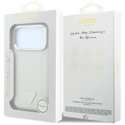 8. Etui Guess Grained Triangle Logo MagSafe na iPhone 18 Pro Max / 17 Pro Max - beżowe