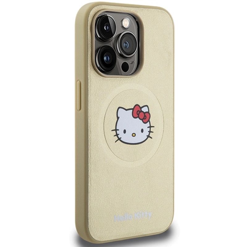 4. Etui Hello Kitty Leather Kitty Head MagSafe na iPhone 15 Pro Max - złote