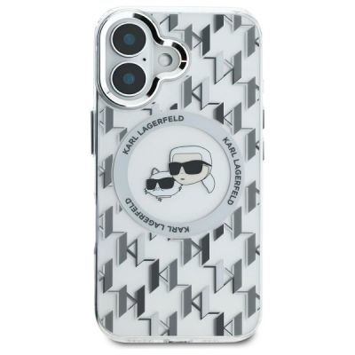 3. Etui Karl Lagerfeld IML Monogram Karl & Choupette Head MagSafe na iPhone 16 - przezroczyste