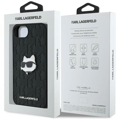 8. Etui Karl Lagerfeld Monogram Choupette Head Pin na iPhone 16e - czarne