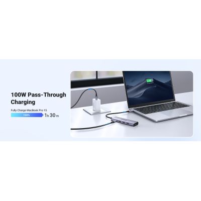 10. Ugreen Wielofunkcyjny HUB 5w1 USB-C  - HDMI 1.4 / 3 x USB-A / USB-C PD 100W CM511 - szary