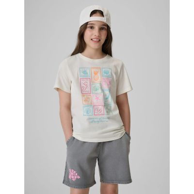 T-shirt regular z nadrukiem dziewczęcy 4F 4FJRAW26TTSHF4325-11S