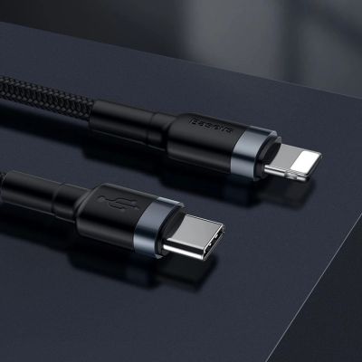 8. Kabel Baseus CATLKLF-G1 Lightning - USB-C PD QC 18W 480Mb/s 1m - czarno-szary