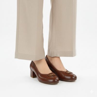 5. Czółenka damskie półbuty na klocku brązowe Potocki SZ12788