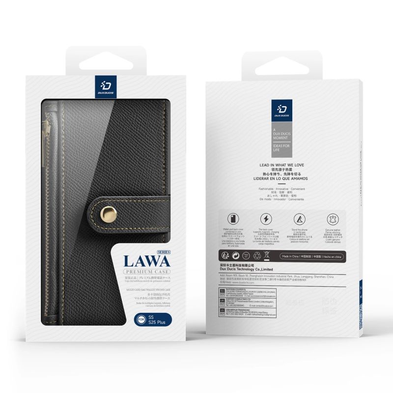13. Etui skórzane Dux Ducis Lawa na Samsung Galaxy S25+ z odłączanym portfelem magnetycznym - czarne