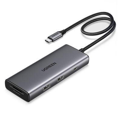 Hub Ugreen USB-C 7w1 HDMI USB-C USB-A SD/TF - szary
