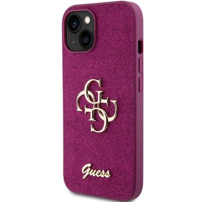 2. Etui Guess Glitter Script Big 4G na iPhone 15 - fioletowe