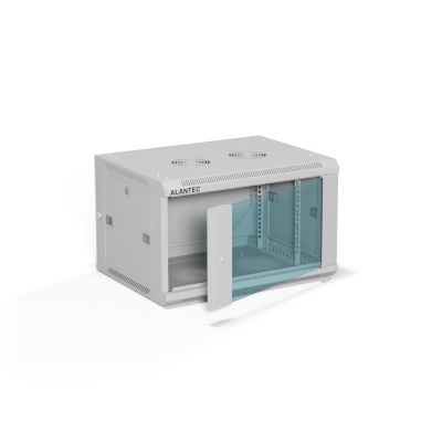 ALANTEC Szafa wisząca 19" 6U 600x450, drzwi szklane, kolor szary, do samodzielnego montażu - Flat Pack (SW-6U-600-450-01-SF)