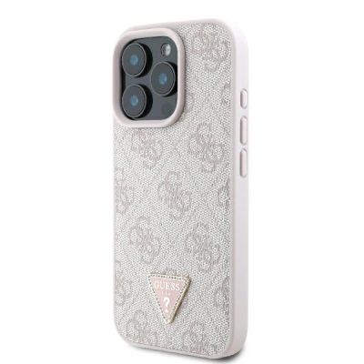 2. Etui Guess Leather 4G Triangle Strass MagSafe na iPhone 16 Pro Max - różowe