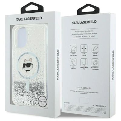8. Etui Karl Lagerfeld Liquid Glitter Choupette Head Magsafe na iPhone 16 - przezroczyste