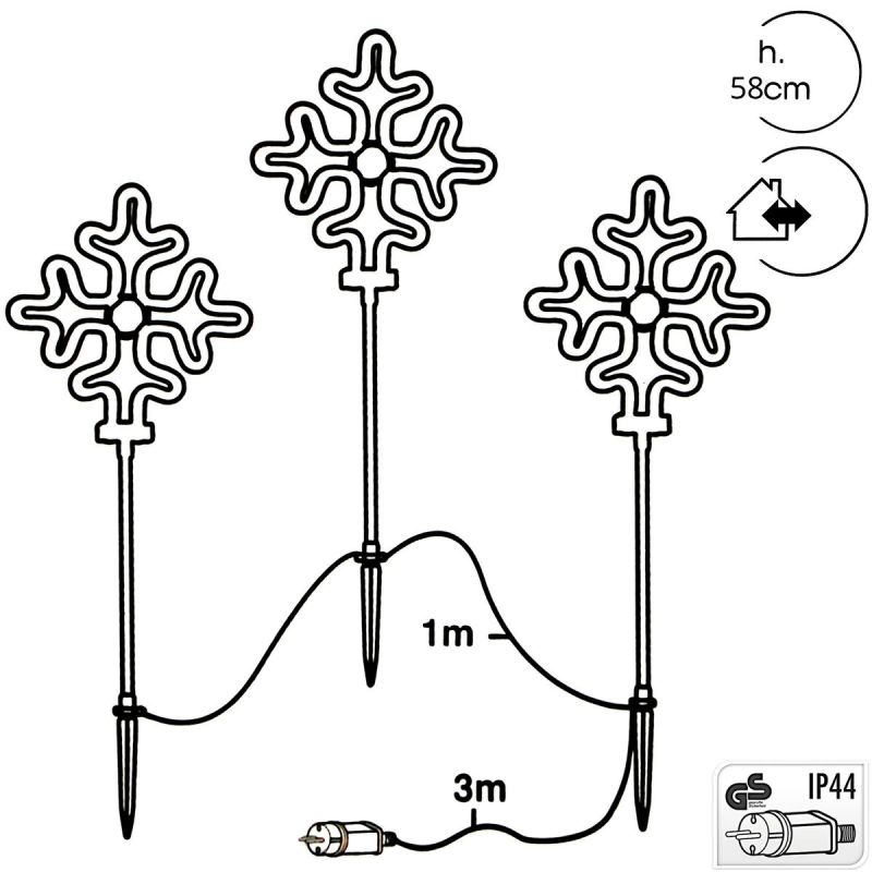 3. LAMPKI DEKORACYJNE ZEW ŚCIEŻKA STICK 3SZT PŁATEK ŚNIEGU NEON