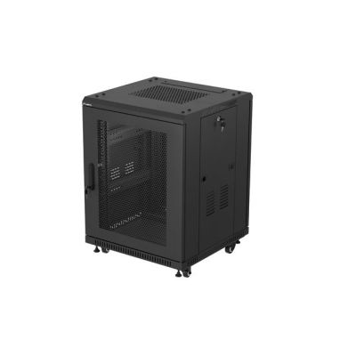 Szafa instalacyjna RACK stojąca 19" 15U 600x600 czarna drzwi perforowane Lanberg (flat pack)