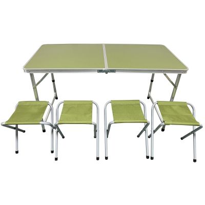 9. STOLIK TURYSTYCZNY SKŁADANY KEMPINGOWY 120X60X70/62/55CM + 4 KRZESŁA ZIELONY