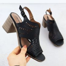 Sandały damskie na obcasie ażurowe czarne Jezzi 24125