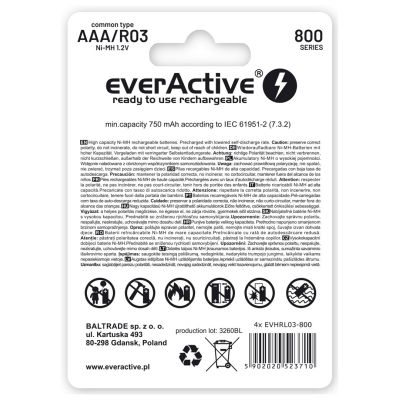 2. Zestaw akumulatorków everActive EVHRL03-800 (800mAh ; Ni-MH LSD)
