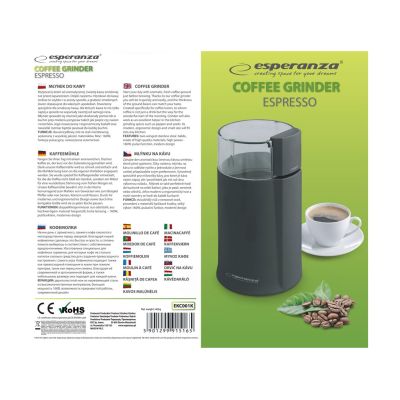 3. Młynek do kawy Esperanza Espresso EKC001K (160W; udarowy; kolor czarny)