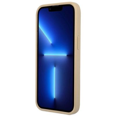 5. Etui Guess Saffiano Triangle Logo na iPhone 14 Plus - beżowe