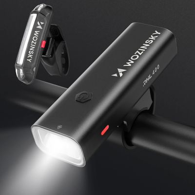 7. Zestaw lampek rowerowych Wozinsky WSBLB2 przednia (400 lm) USB-C i tylna USB micro - czarny