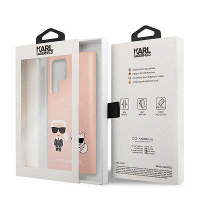 8. Etui Karl Lagerfeld Silicone Ikonik Karl & Choupette na Samsung Galaxy S22 Ultra - jasnoróżowe