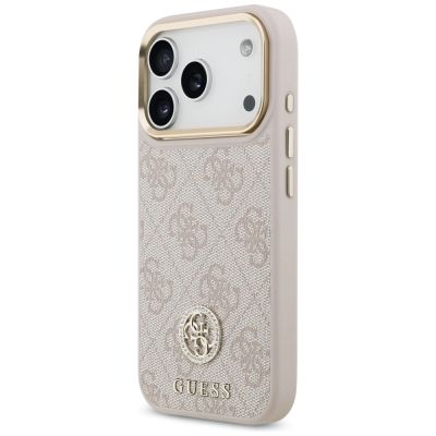 2. Etui Guess 4G Strass Logo & Big Strap Metal Buttons MagSafe na iPhone 17 Pro - różowe
