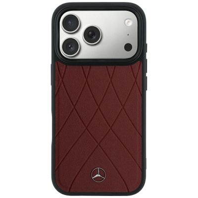 3. Etui Mercedes Leather Crossed Lines MagSafe na iPhone 17 Pro / 18 Pro - burgundowe