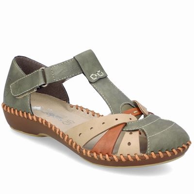 7. Sandały damskie komfortowe na rzepy zabudowane palce zielone Rieker M1655-54