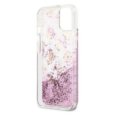 7. Etui Guess Peony Liquid Glitter na iPhone 13 mini - różowe