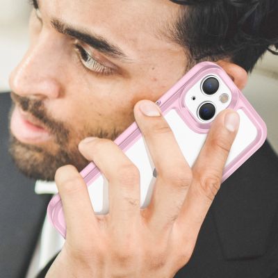 7. Outer Space Case etui iPhone 14 Plus sztywny pokrowiec z żelową ramką różowy