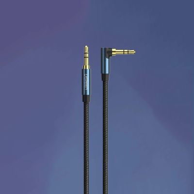 16. Ugreen kątowy kabel AUX 2 x mini jack 3,5 mm 1m niebieski (AV112)