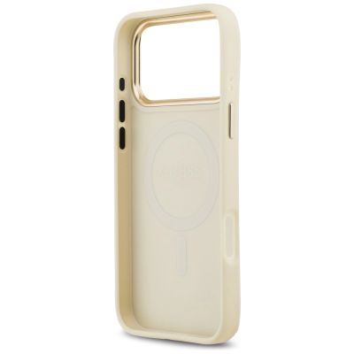 7. Etui Guess Grained Strass Logo MagSafe na iPhone 17 Pro Max - beżowe