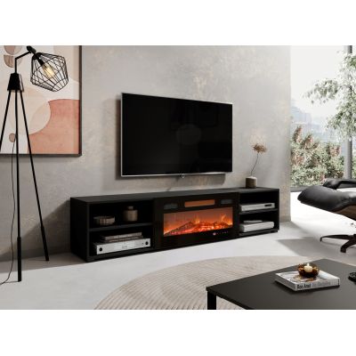 8. Szafka RTV POLO 180x33x39 czarny + kominek czarny