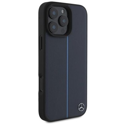 4. Etui Mercedes MB Blue Line Leather MagSafe na iPhone 16 Pro Max - granatowe