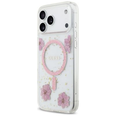 2. Etui Guess Resin Flowers Glitter MagSafe na iPhone 17 Pro Max - różowe