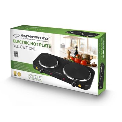 22. ESPERANZA KUCHENKA ELEKTRYCZNA YELLOWSTONE 1500W + 1000W CZARNA EKH014K