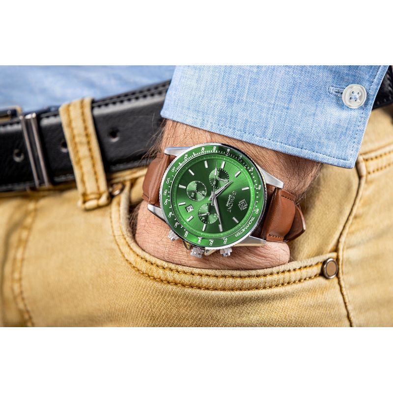 3. Zegarek Męski Giewont Chronograph Sapphire Brązowo Zielony GW3520-A6