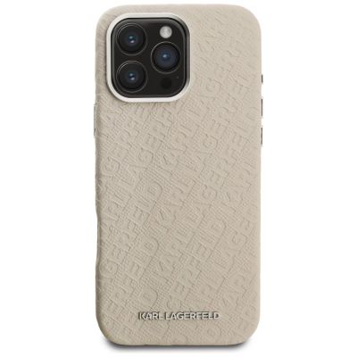 3. Etui Karl Lagerfeld FW Stamped Karl MagSafe na iPhone 16 Pro Max - beżowe