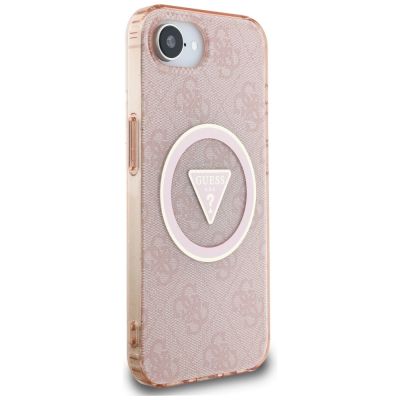 4. Etui Guess IML Metal Glitter 4G Circle Triangle MagSafe na iPhone 16e - różowe