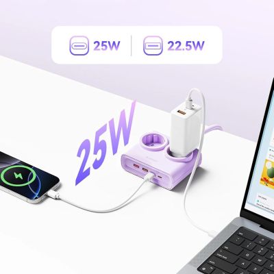 3. Listwa zasilająca Orico PDC25 25W 6w1 2x AC + 2x USB-A + 2x USB-C - fioletowa