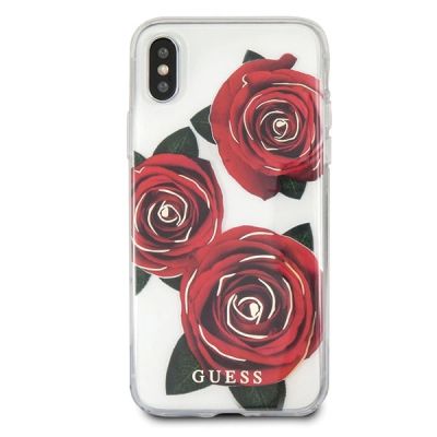 5. Etui Guess Flower Desire Red Rose na iPhone X - przezroczyste