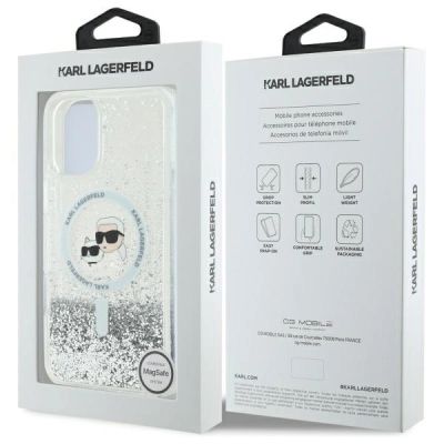 8. Etui Karl Lagerfeld Liquid Glitter Karl&Choupette Head Magsafe na iPhone 16 - przezroczysty