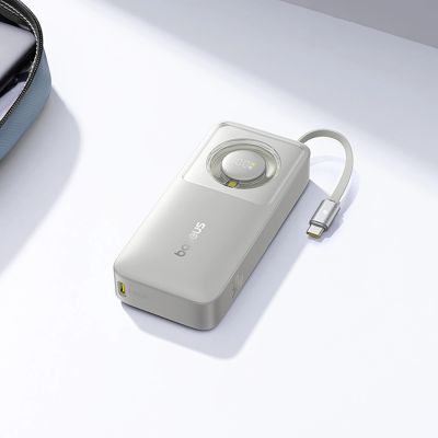 9. Powerbank Baseus Free2Pull 10000mAh 30W z portem USB-C i rozwijanym kablem USB-C - szary