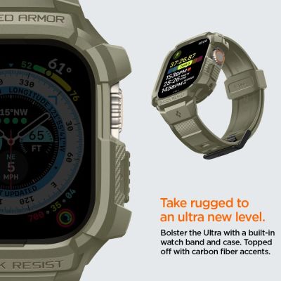7. Etui z paskiem Spigen Rugged Armor Pro na Apple Watch Ultra (49 mm) - zielone