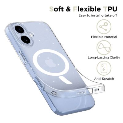 3. Etui Tech-Protect FlexAir MagSafe na iPhone 17- przezroczysto-brokatowe