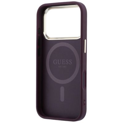 7. Etui Guess Grained Triangle Logo MagSafe na iPhone 18 Pro / 17 Pro - burgundowe