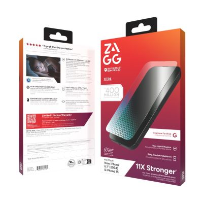 5. ZAGG InvisibleShield Glass XTR4 szkło ochronne z grafenem i filtrem światła niebieskiego do iPhone 15/16