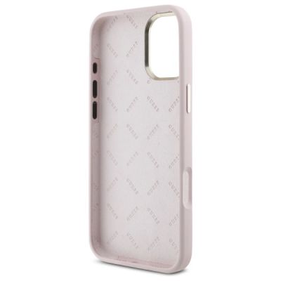 7. Etui Guess Silicone Script Metal Logo & Frame na iPhone 16 - różowe