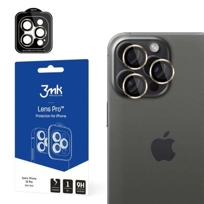 Osłona aparatu 3mk Lens Protection Pro ze złotą ramką na iPhone 15 Pro