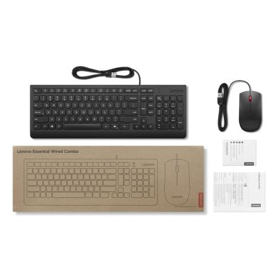 4. Podstawowe Lenovo | Kombinacja klawiatury i myszy | Przewodowe | Euro amerykańskie | Czarny